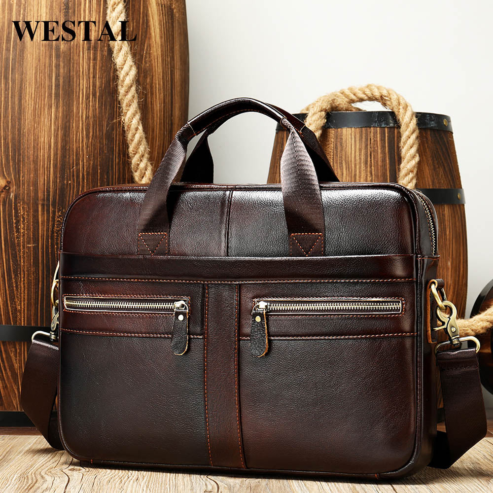 WESTAL Men s Briefcases Men s Bags Genuine Leather Lawyer office Bag f Live a Classic Styles