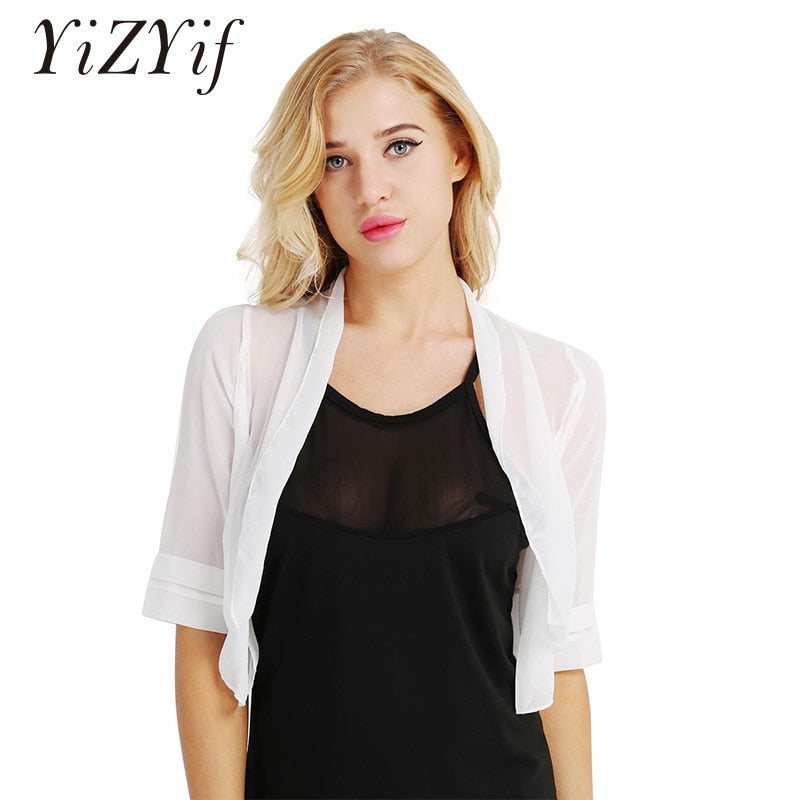 Women Lady Cardigan Summer Half Sleeve Sheer Soft Chiffon Bolero Shrug Open Front Jacket Cardigan Wedding Dress Coat Fashion