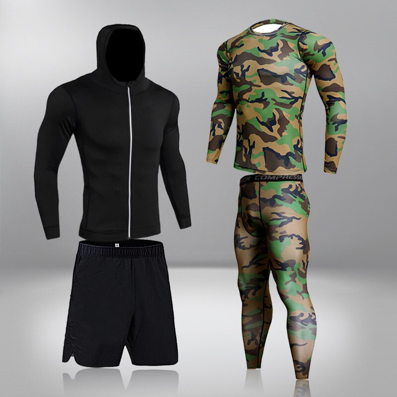 Men's Running 4PC/set Gym Legging Thermal Underwear Compression Fitness Rashguard Male Quick-Drying Tights Track Suit