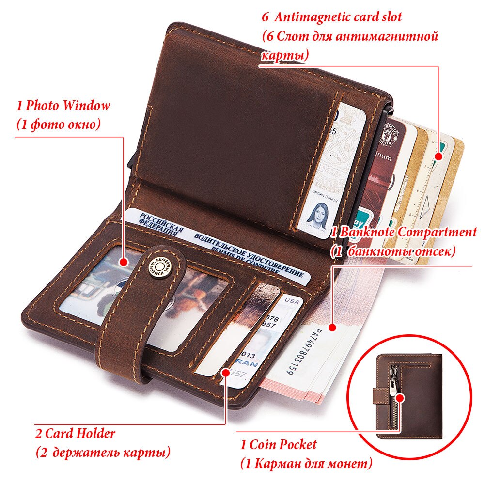 Thin Genuine Leather Man Wallets Credit Card Case ID Holder Short Zipper Purse Credential Bag Luxury Business Slim Male Walet