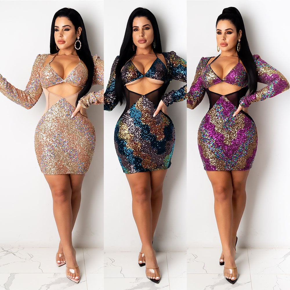 European and American hot style sexy printed shoulder strap ruffle dress nightclub clothes