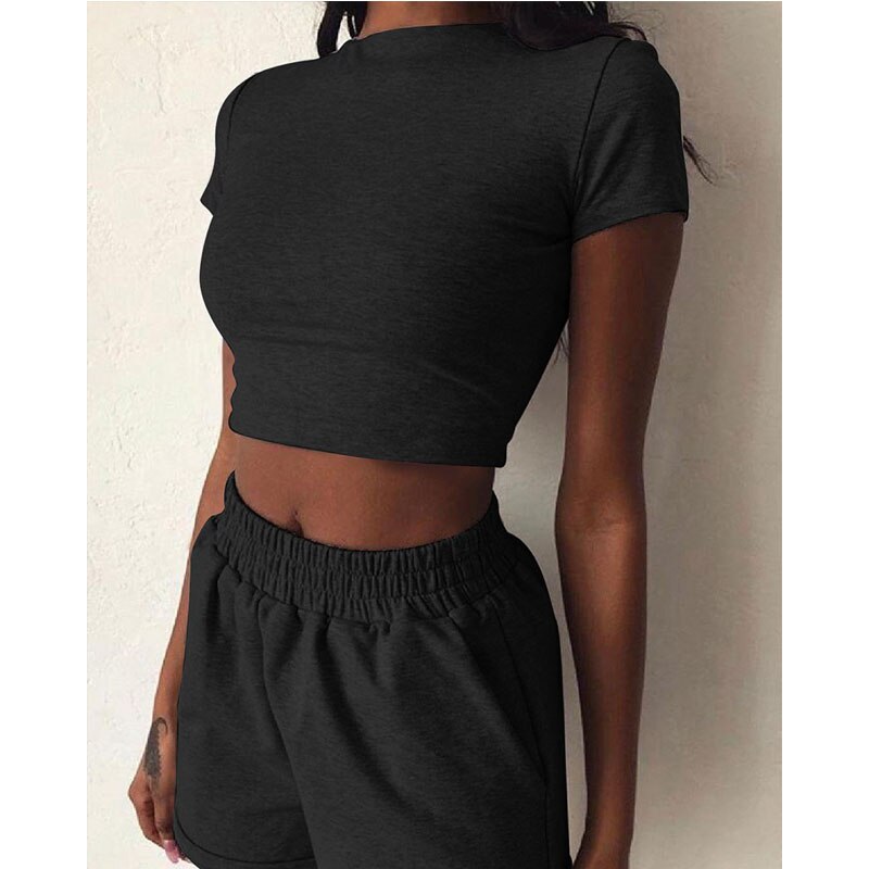 2piece Sets Women Summer Fashion Basic Sports Leisure Tops Shorts Active Casual T-shirt Shorts Loose Slim Suit Gym Wear