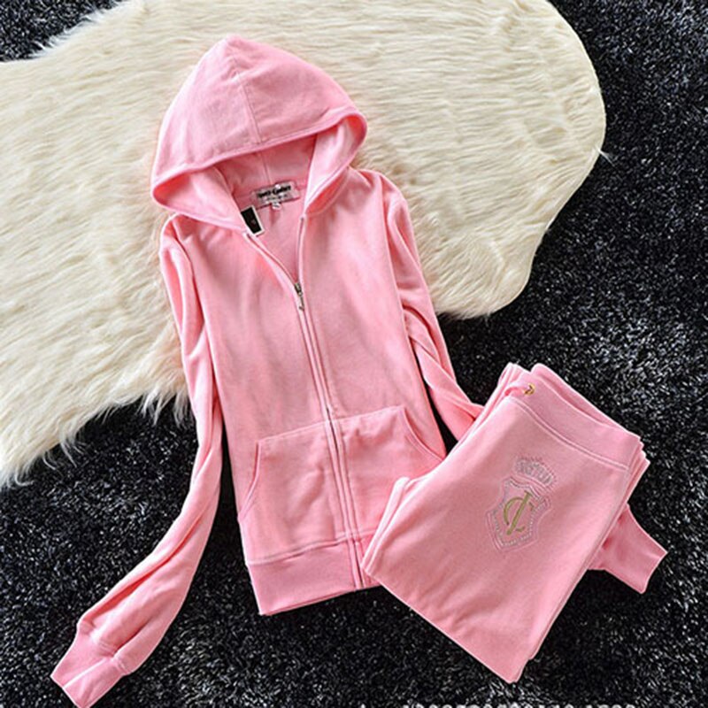 Women's Brand Velvet Fabric Tracksuits Velour Suit Female Track Suit Hoodies Tops and Pants Size S - XL