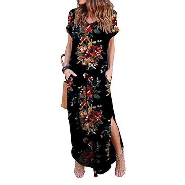 Plus Size 5XL Sexy Women Dress Summer 2020 Casual Short Sleeve Floral Maxi Dress For Women Long Dress Free Shipping Lady Dresses