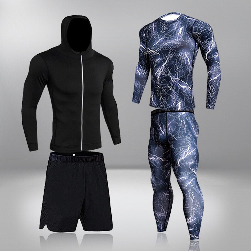 Men's Running 4PC/set Gym Legging Thermal Underwear Compression Fitness Rashguard Male Quick-Drying Tights Track Suit