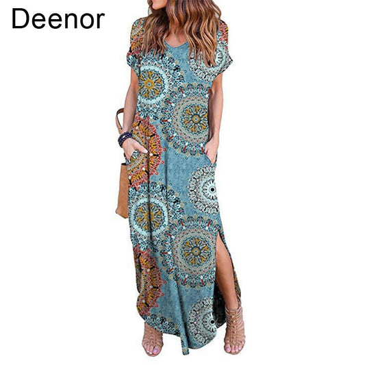 Plus Size 5XL Sexy Women Dress Summer 2020 Casual Short Sleeve Floral Maxi Dress For Women Long Dress Free Shipping Lady Dresses