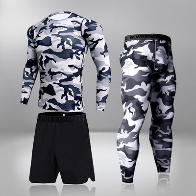 Men's Running 4PC/set Gym Legging Thermal Underwear Compression Fitness Rashguard Male Quick-Drying Tights Track Suit