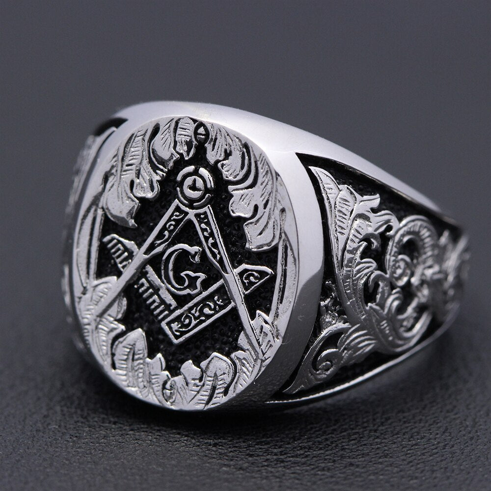 Masonic Signet Hand Engraved Master Mason Symbol G Templar Freemasonry Sterling Silver Ring