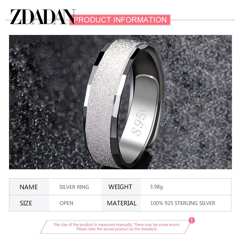 ZDADAN 925 Sterling Silver 6MM Frosted Open Finger Ring For Men Women Adjustable Jewelry Rings