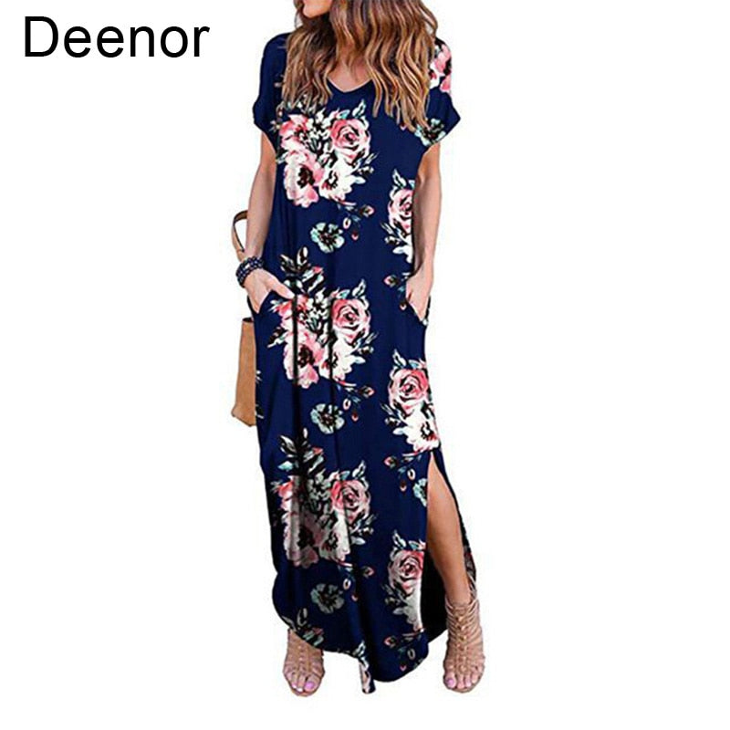 Plus Size 5XL Sexy Women Dress Summer 2020 Casual Short Sleeve Floral Maxi Dress For Women Long Dress Free Shipping Lady Dresses