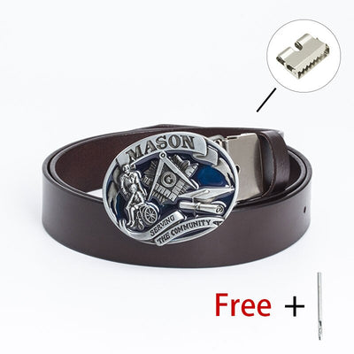 New Arrival Mens Fashion Leather Belt Freemason Letter "G" Free Mason Masonic Buckle Hook Diy Accessories Cowboy Strap For Jean