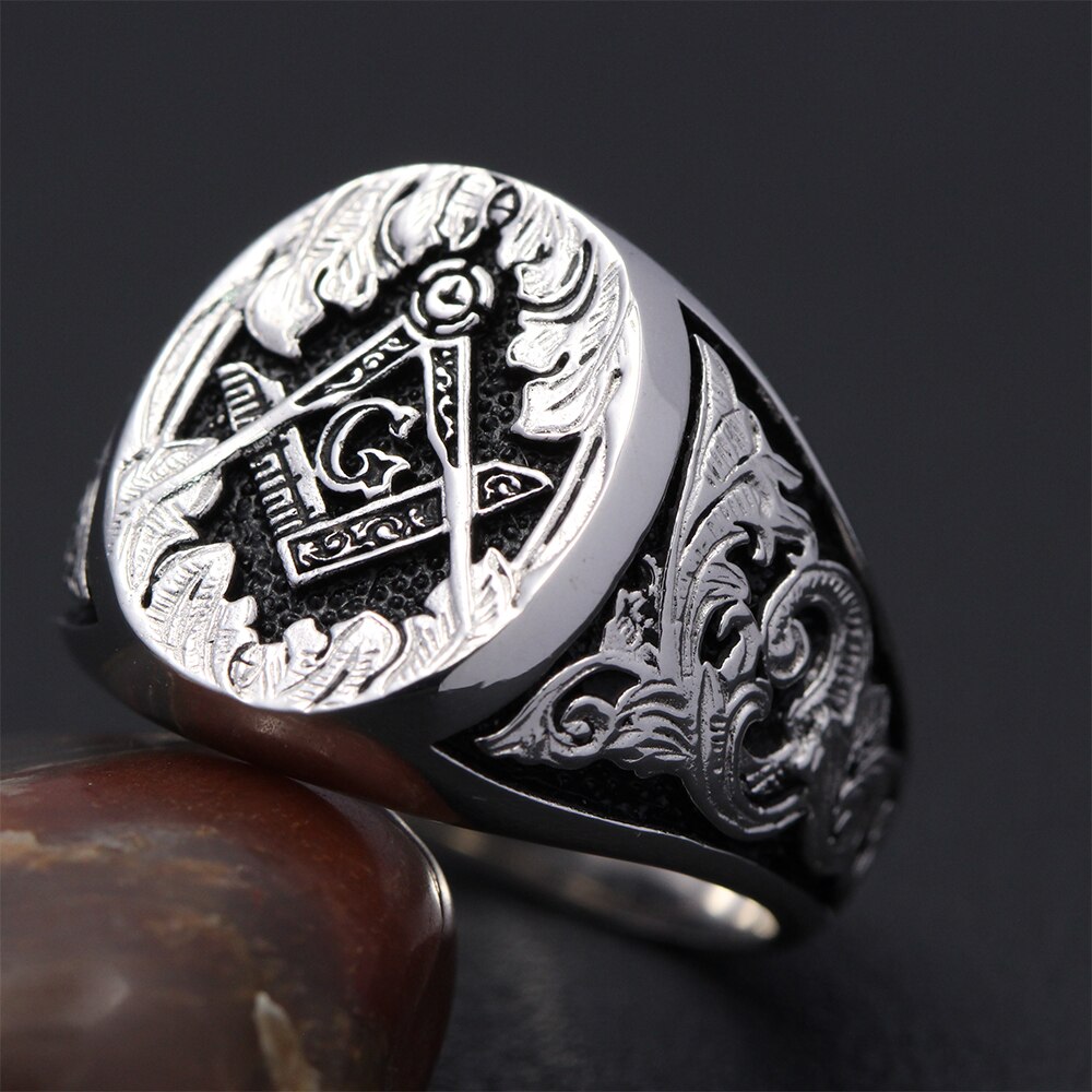 Masonic Signet Hand Engraved Master Mason Symbol G Templar Freemasonry Sterling Silver Ring