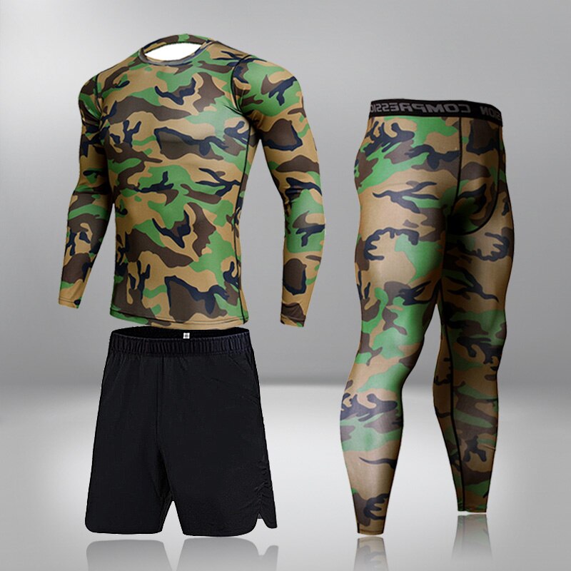 Men's Running 4PC/set Gym Legging Thermal Underwear Compression Fitness Rashguard Male Quick-Drying Tights Track Suit