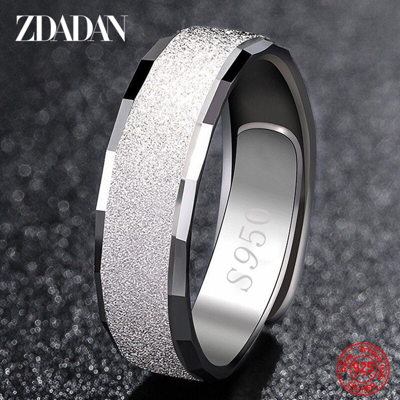 ZDADAN 925 Sterling Silver 6MM Frosted Open Finger Ring For Men Women Adjustable Jewelry Rings