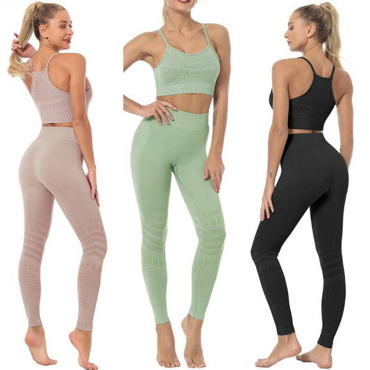 Women Sexy Bra fitness  set seamless Sling Vest sports Leggings trousers suit Sweat tight Tracksuit Active Wear Running Set