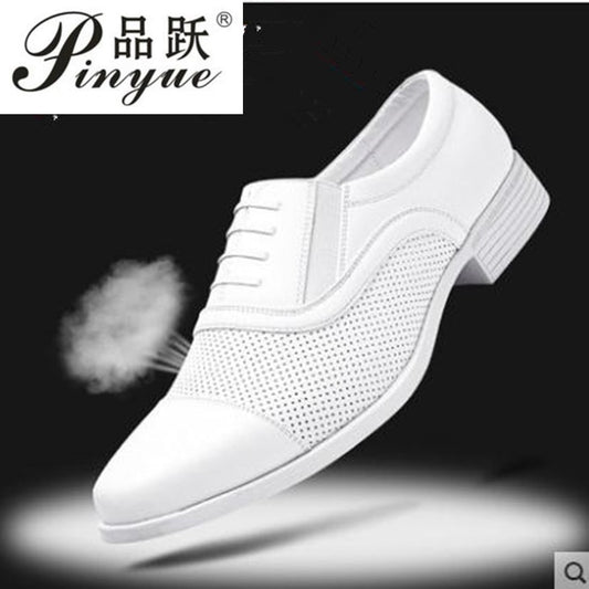 Big Size Performance White Leather Shoes Men Three Joint Military Shoe Mens Wedding mesh Shoes Solid Oxfords Wear-Resistant