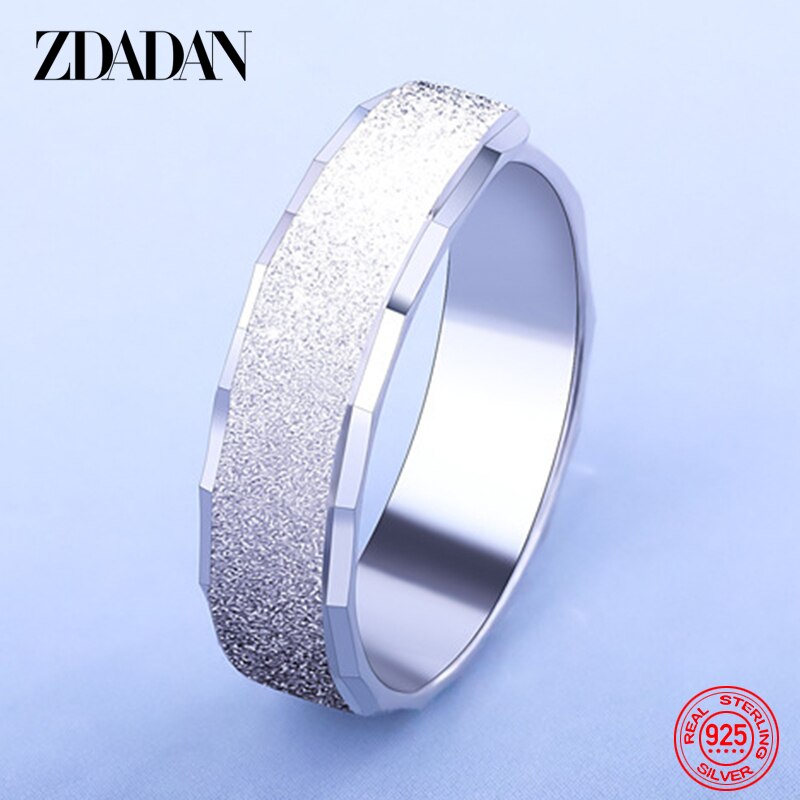 ZDADAN 925 Sterling Silver 6MM Frosted Open Finger Ring For Men Women Adjustable Jewelry Rings