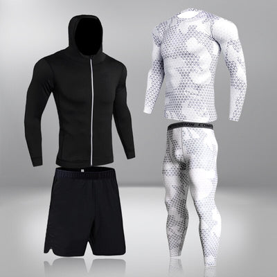 Men's Running 4PC/set Gym Legging Thermal Underwear Compression Fitness Rashguard Male Quick-Drying Tights Track Suit