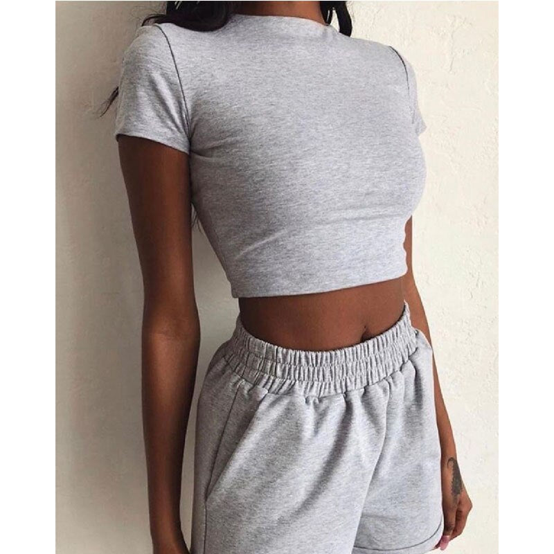 2piece Sets Women Summer Fashion Basic Sports Leisure Tops Shorts Active Casual T-shirt Shorts Loose Slim Suit Gym Wear