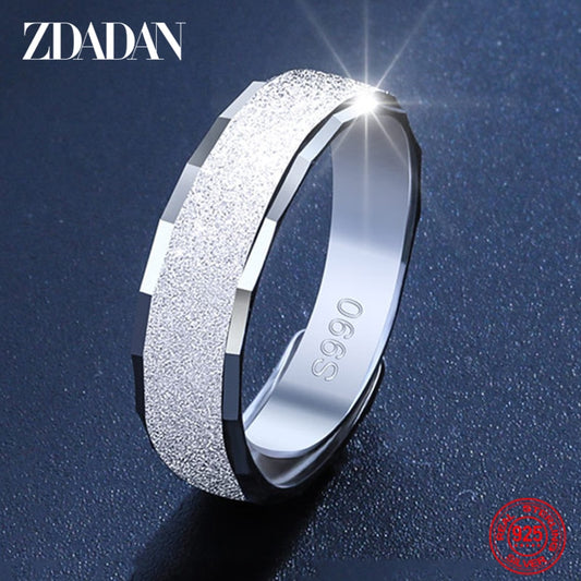 ZDADAN 925 Sterling Silver 6MM Frosted Open Finger Ring For Men Women Adjustable Jewelry Rings