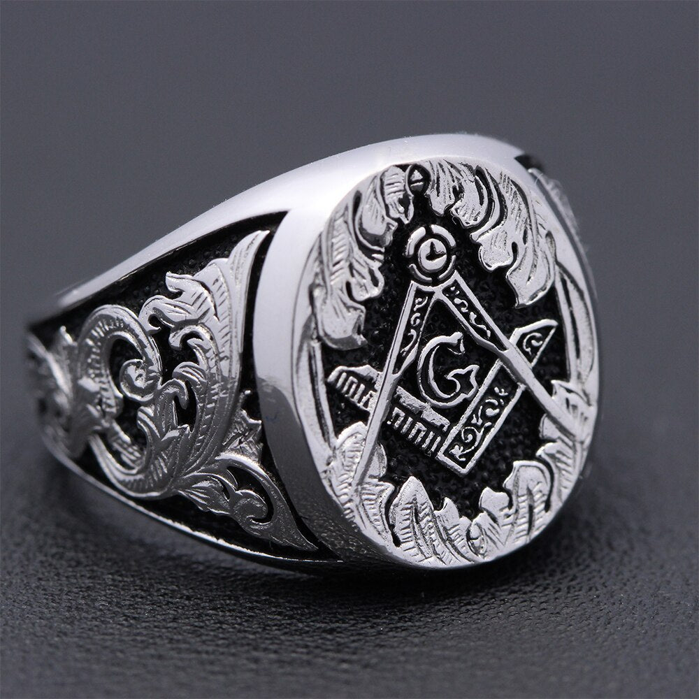 Masonic Signet Hand Engraved Master Mason Symbol G Templar Freemasonry Sterling Silver Ring