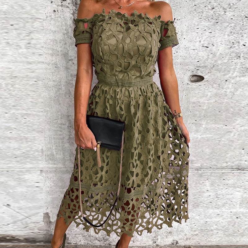 Female Patchwork Short Sleeve Solid Dress Slash Neck Women Maxi Summer Dress Casual Backless Vintage Streetwear Dress Vestidos