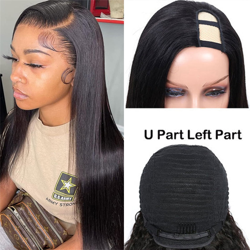 Straight Wigs Cheap U Part Wig Brazilian Human Hair Wigs For Women Virgin Hair Glueless Middle U Shape Wig 180 Density