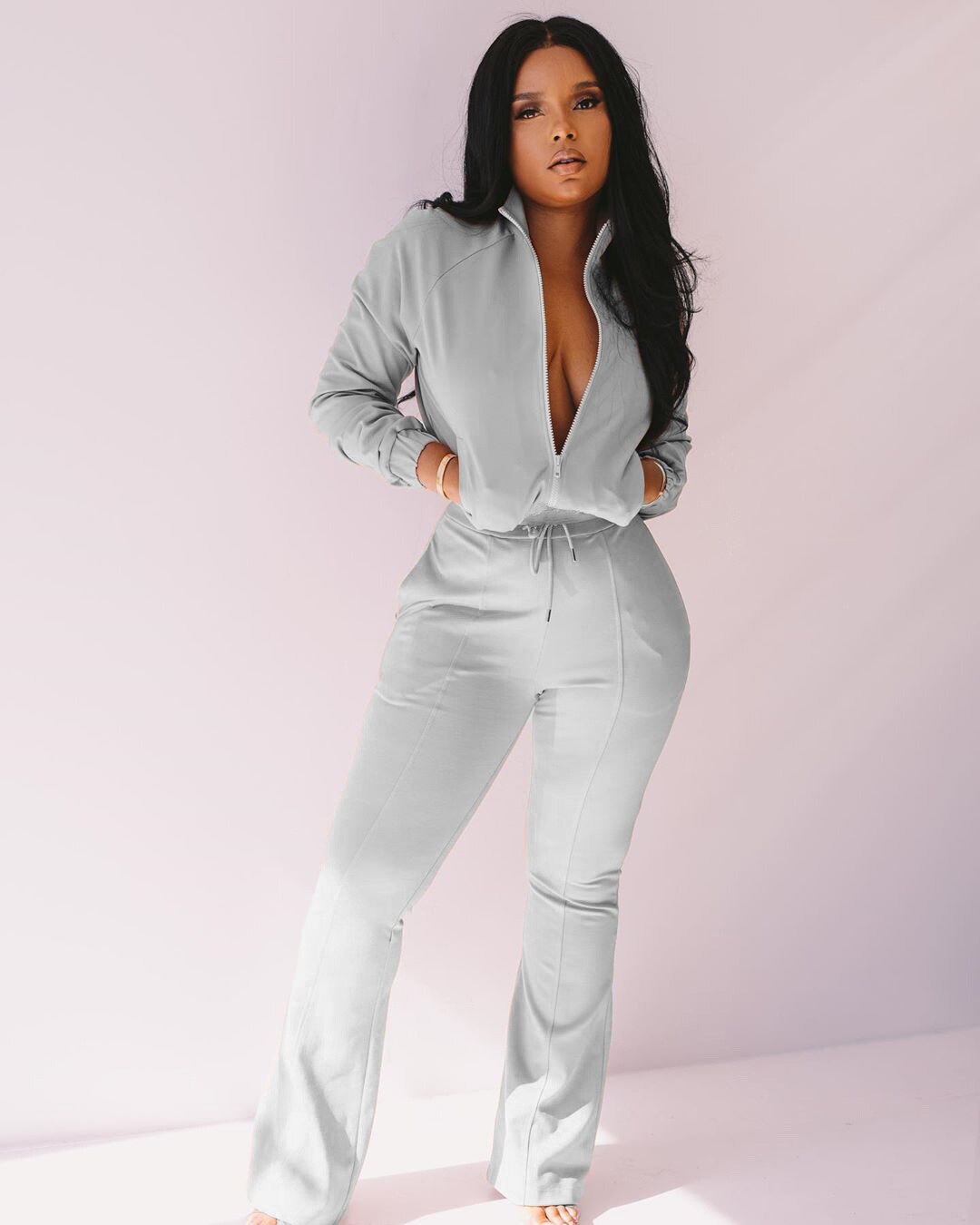 GLCMYAYA 2023 Fashion Women's Set Zipper Up Jacket and Flare Pants Suit Active Wear INS Tracksuit Two 2 Piece Set Fitness Outfit