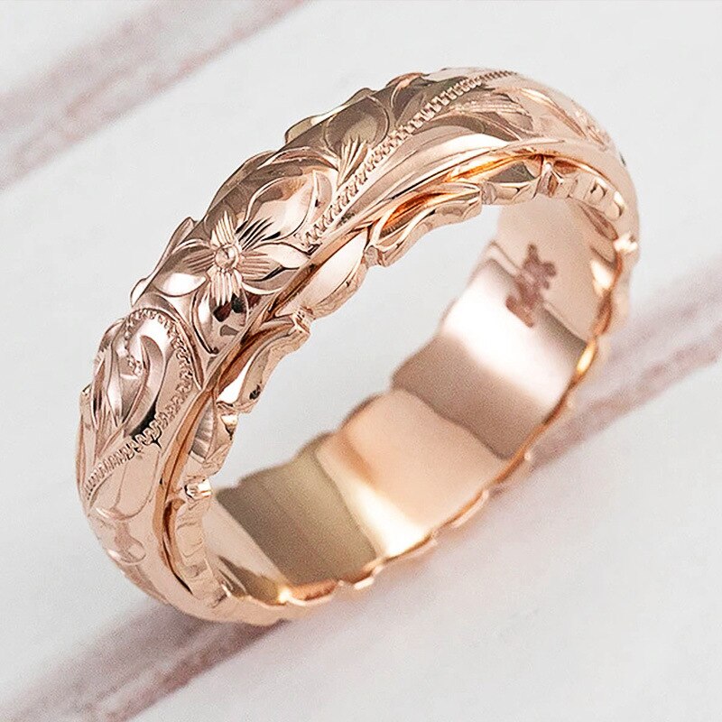 Yellow Gold Suspended Carved Rose Flower Ring for women and men gold rings 14 k Women's jewelry rings Wedding Anniversary 2021