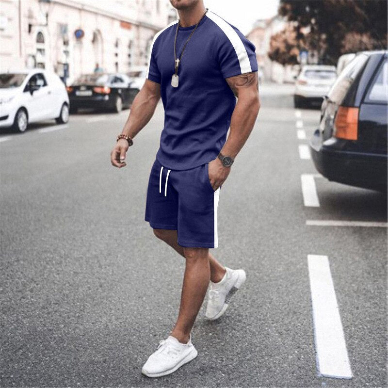 Mens Tracksuit Two Piece Sets Fashion Casual Short Sleeve Tshirts Short Outfits Streetwear Jogger Sets Printed Sports Track suit