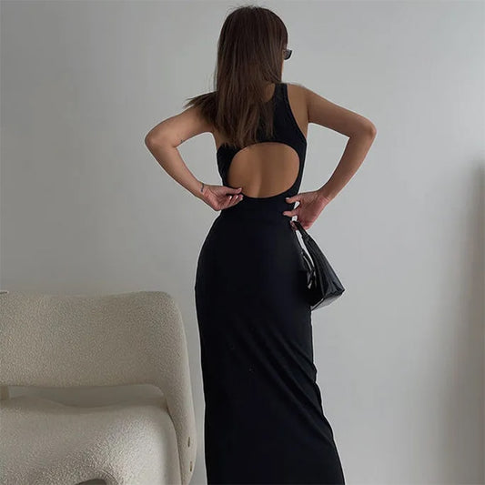 Summer Back Hollow Out Vest Dresses Women Sexy Hot Girl Casual Bodycon Mid-Length Dress Streetwear Vestidos De Verano Mujer 2022