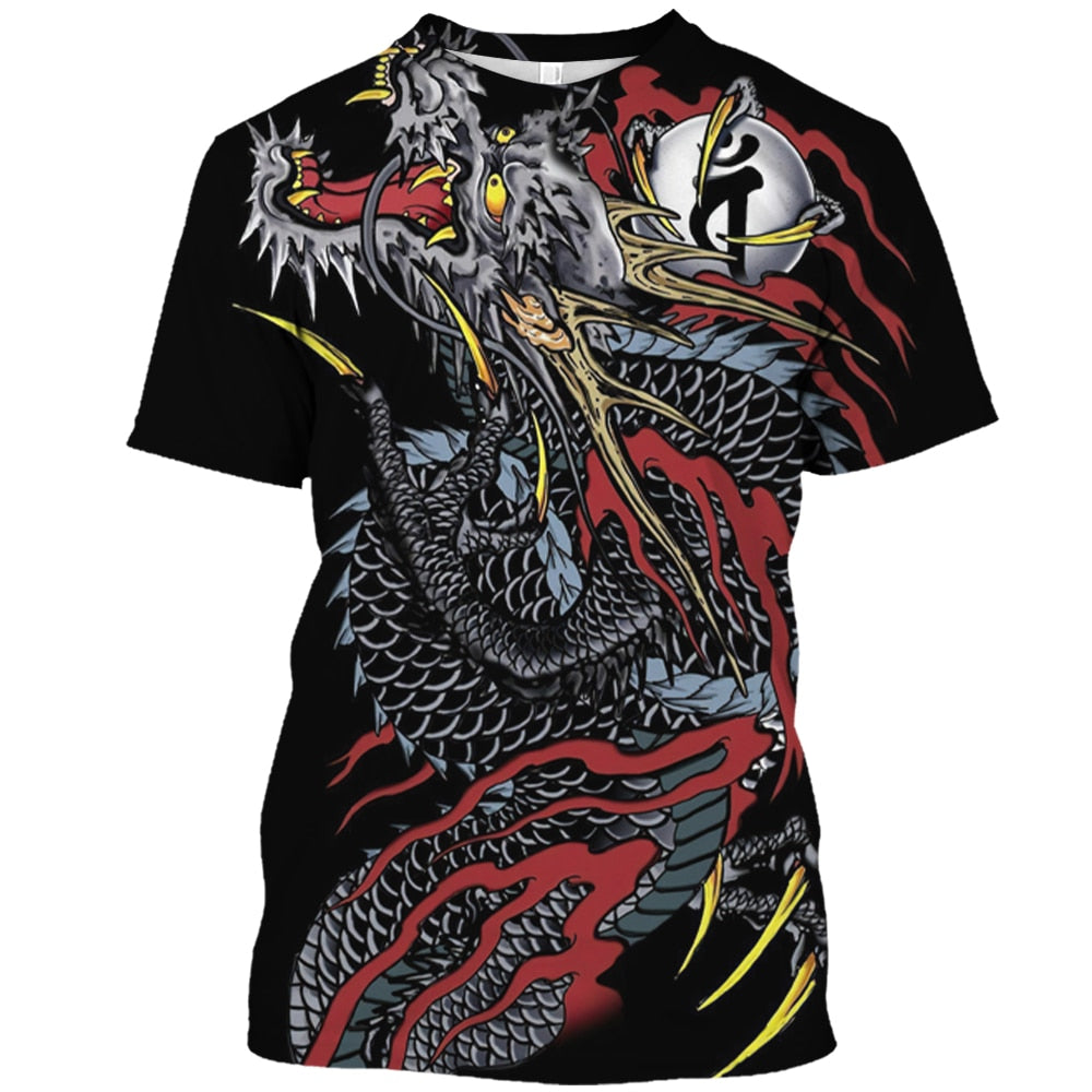 New 3D Men's T-Shirt Dragon Print 2023 Summer Crew Neck Short Sleeve Tee Shirt Oversized Loose Men's Clothing Casual Sweatshirt