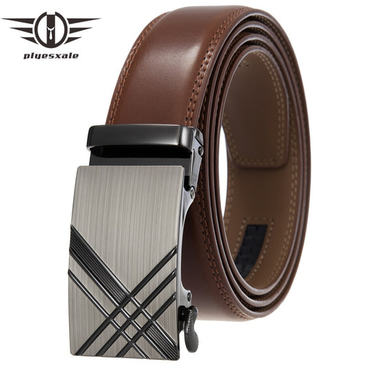 Plyesxale Luxury Designer Mens Belts Adjustable Top Quality Cowskin Leather Belt For Men 35mm Width Tan Brown Black Strap B1047