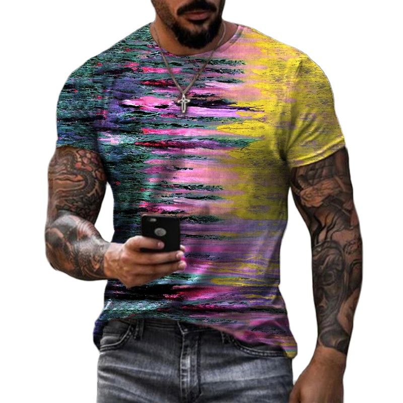 Casual Fashion 3D Printed Summer Short-sleeved Irregular Graffiti Men's T-shirts Round Neck Loose Tops Tees Men Clothing 6XL