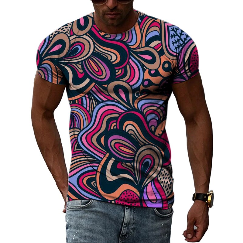 Colorful Cool Abstract Art graphic t shirts Hip Hop Street Style 3D Printed Tees Summer Men Personality Round Neck Short Sleeves