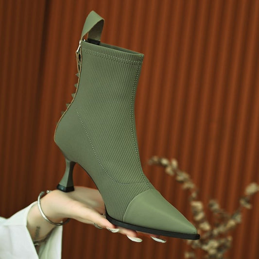 Retro Stretch Socks Boots Women Autumn/Winter New Fashion Pointed Toe Zipper Single Boots Stitching High Heels Women Shoes