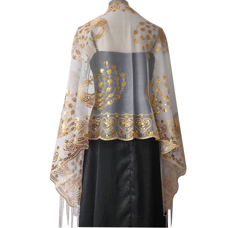 Spring Autumn Sequin Shawl Peacock Embroidery Tassel Shawl Party Evening Dress Shawl Cloak Ponchos Capes Black