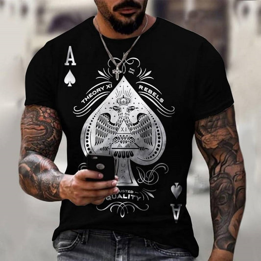 2022 Summer casual 3D Poker A-pattern Series Printed Men's breathable T-shirts Short sleeves O-collar Oversized t-shirt