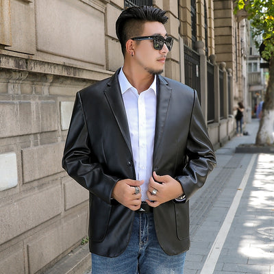 Oversized Men's Leather Blazer Dress Black PU Business Casual Jacket Fashion Loose Spring Autumn Coats Brand Clothing 7XL 8XL