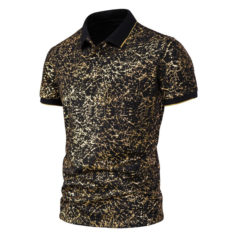 Mattswag Bronzing Crack Printed Polo T Shirts Male Fashion Nightclub Stage Dress Up  Men's Top Regular Fit Casual Daily Clothing