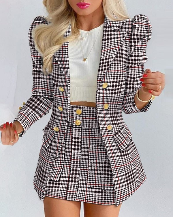 Spring Long Sleeve Solid Color Jacket with Mini Skirt Two-piece Suit Tailleur Femme Blazer and  Set Dress