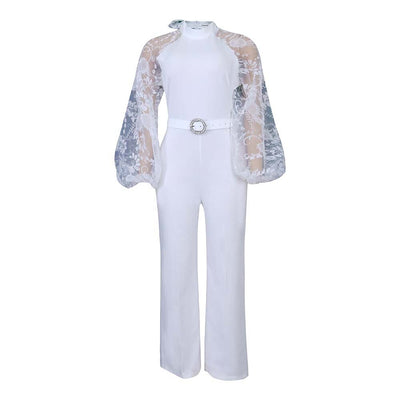 African Jumpsuit Fall Outfits Women 2023 Embroidered Mesh Long Sleeve Elegant Ladies With Belt One Piece Club African Dresses