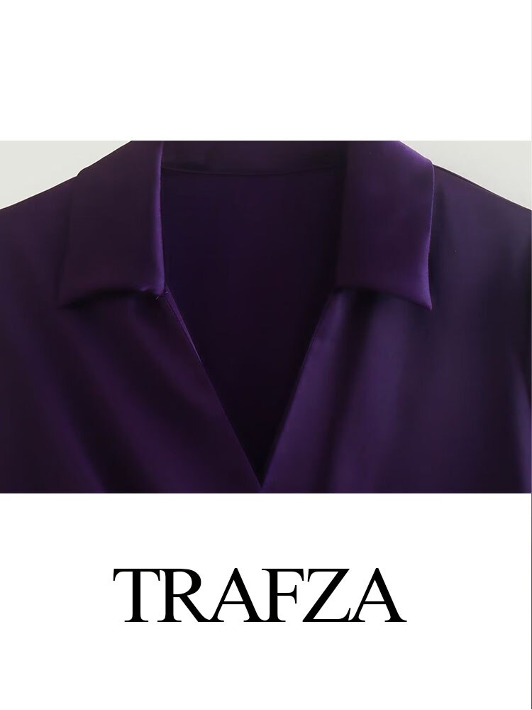 TRAFZA 2023 Women New Fashion At Home Clothing Purple V-Neck Tassel Ornament Long Sleeve Zipper Female Chic Coat Dresses