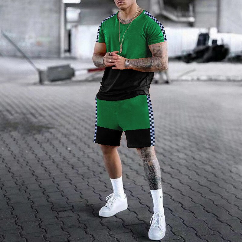 Mens Tracksuit Two Piece Sets Fashion Casual Short Sleeve Tshirts Short Outfits Streetwear Jogger Sets Printed Sports Track suit