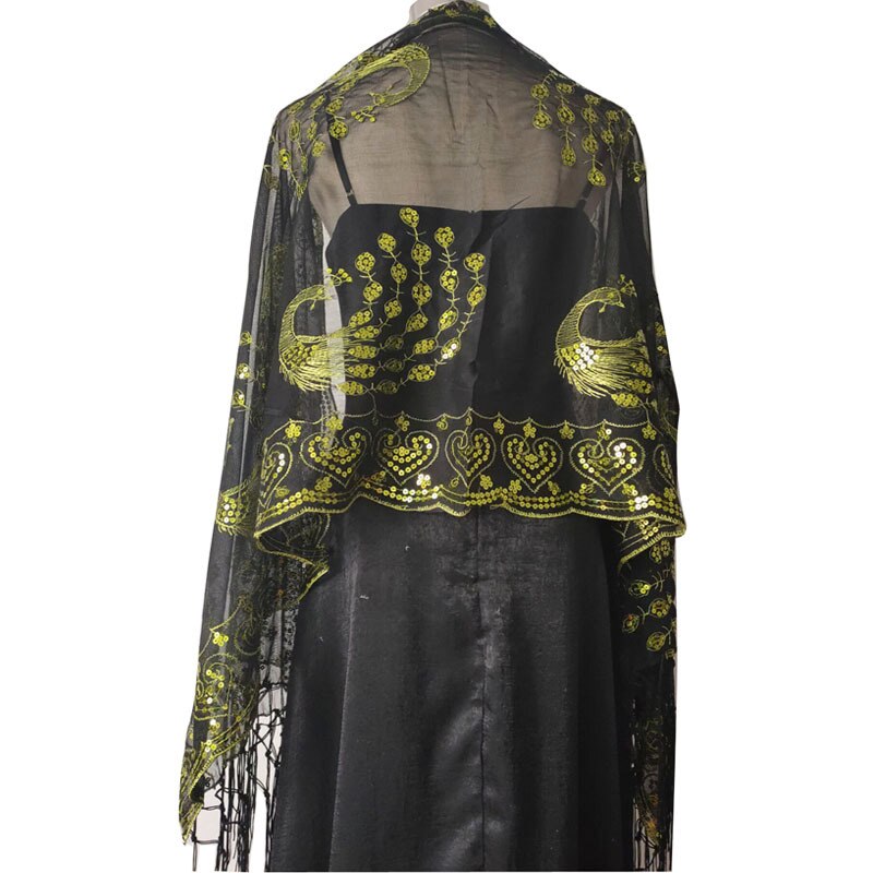 Spring Autumn Sequin Shawl Peacock Embroidery Tassel Shawl Party Evening Dress Shawl Cloak Ponchos Capes White