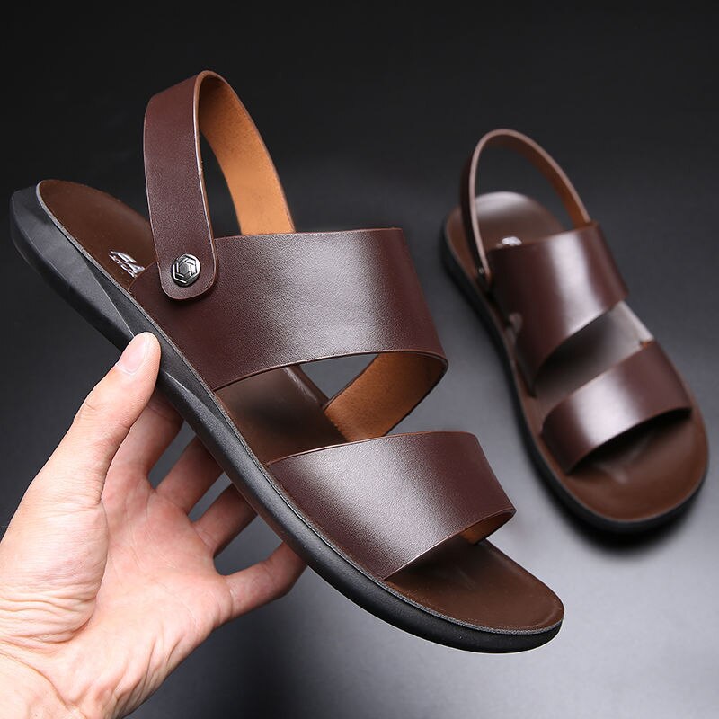 Summer Dress Men Sandals Leather New 2022 Fashion Vintage Men Shoes High Quality Soft Comfort Casual Flats Beach Male Slippers