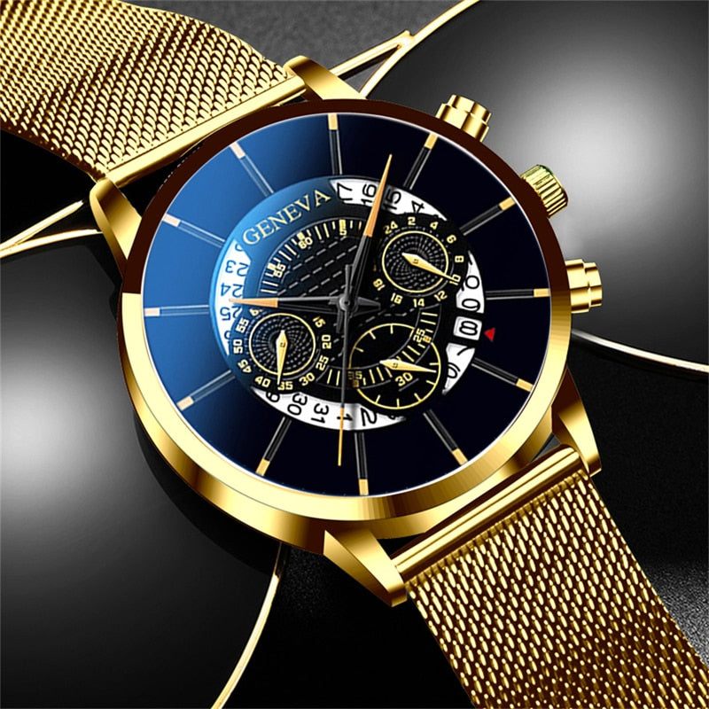 2023 New Men's Fashion Business Watches for Men Golden Stainless Steel Watch Mesh Strap Casual Quartz Wrist Watch reloj hombre