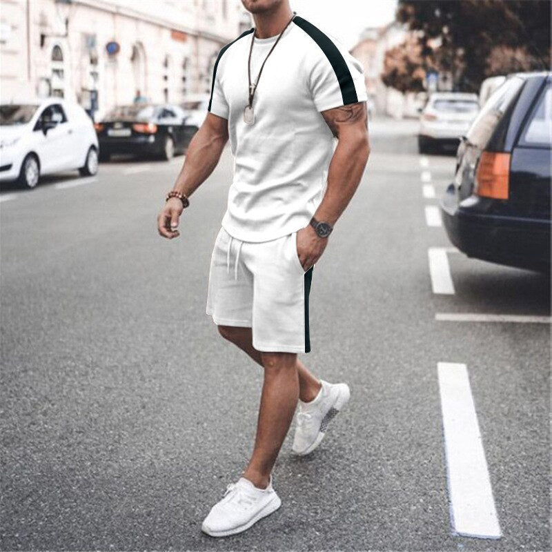 Mens Tracksuit Two Piece Sets Fashion Casual Short Sleeve Tshirts Short Outfits Streetwear Jogger Sets Printed Sports Track suit