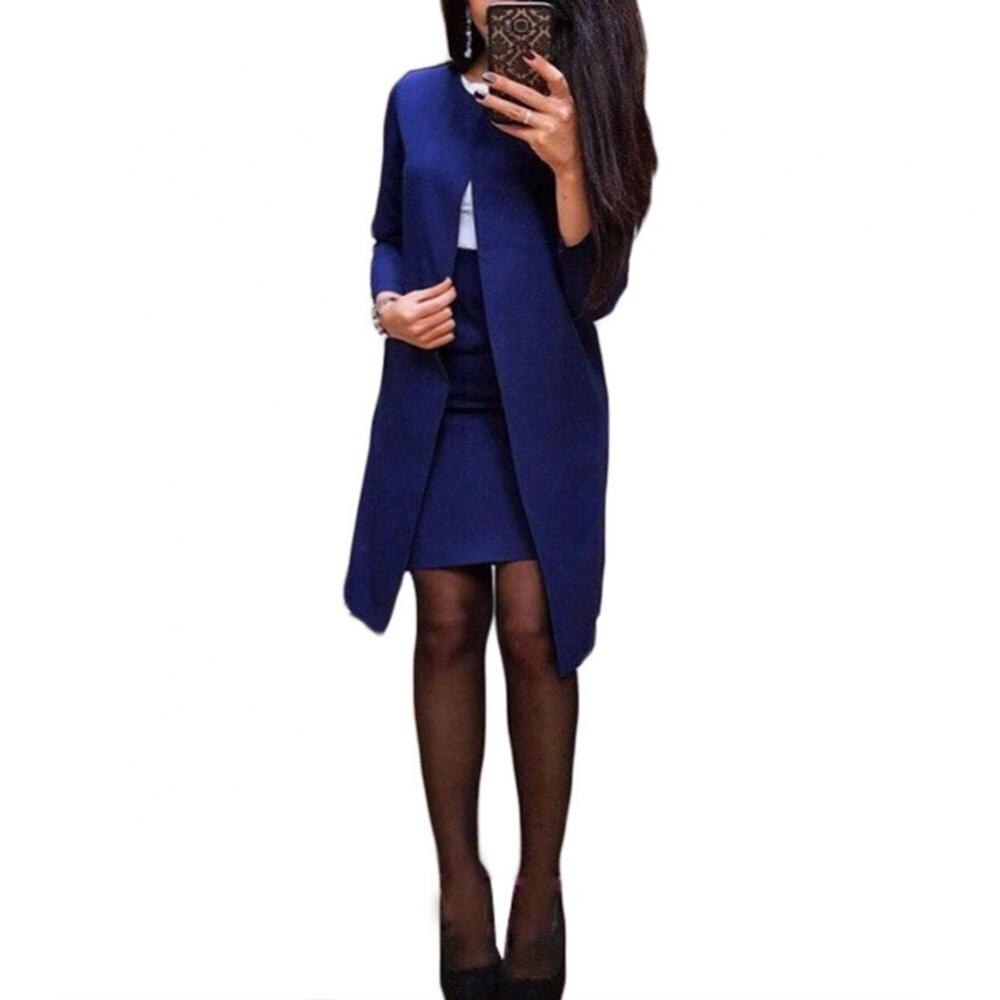 Lady Suit Skirt Bodycon Solid Color Slim 2Pcs Office Autumn Long Blazer Jacket Mini Work Coat Office Solid Blazers Set