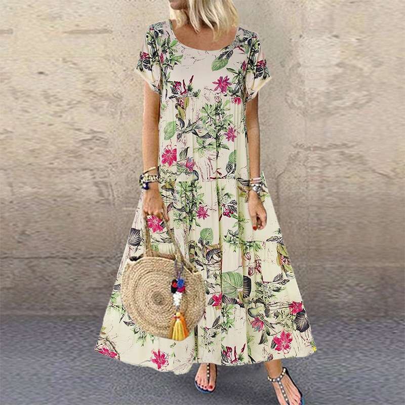 Summer Boho Maxi Dress Women Fashion Floral Printed Loose Sundress Casual High Waist Beach Party Long Dresses Vestidos Robe